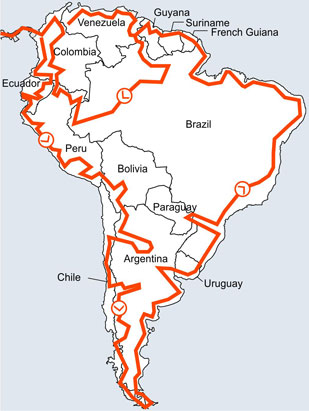 Map Of The Route Through South America